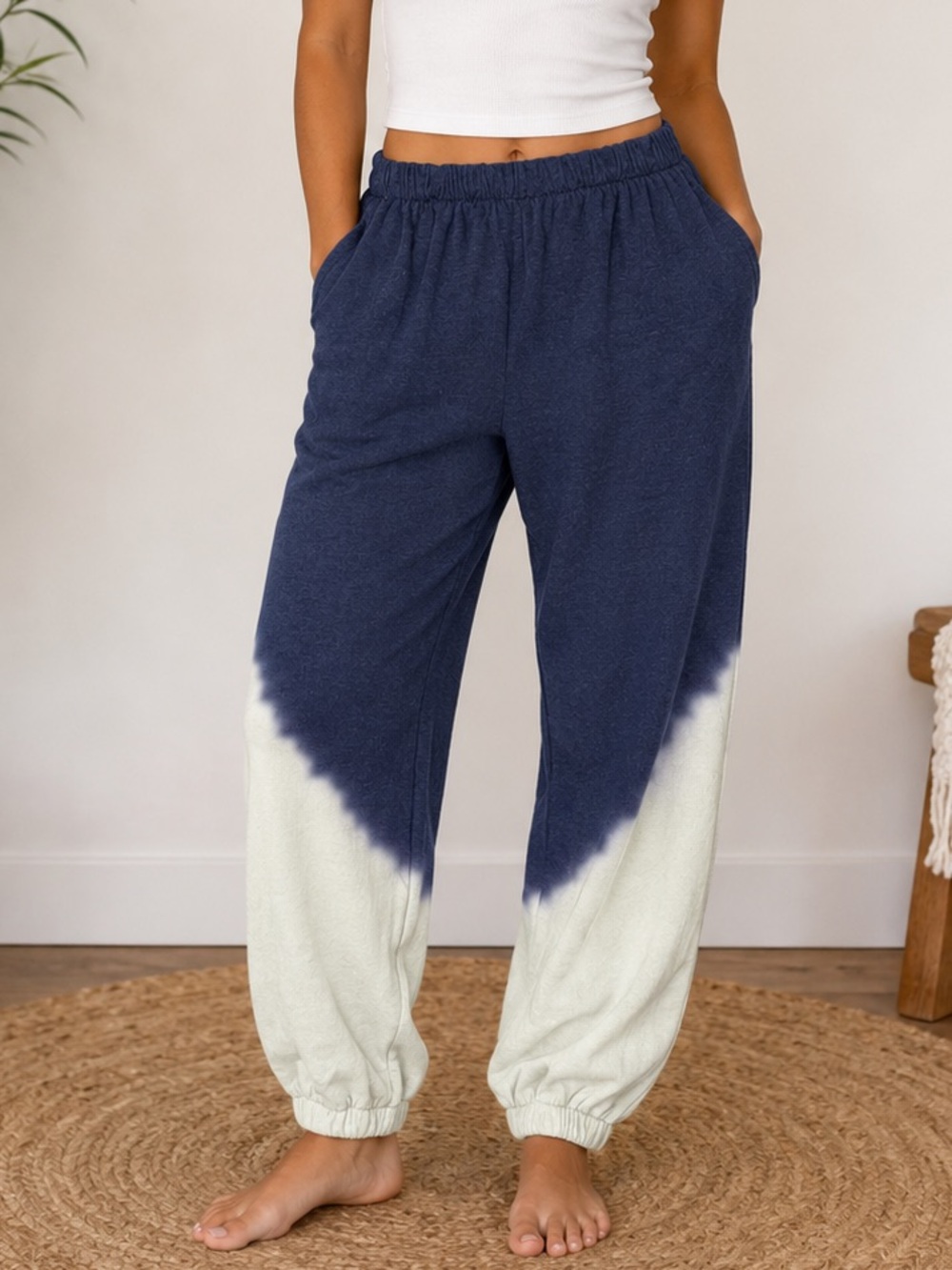 Natural Life Sweatpants Women Size Large Blue Joggers Fleece Pockets Lounge NWT
